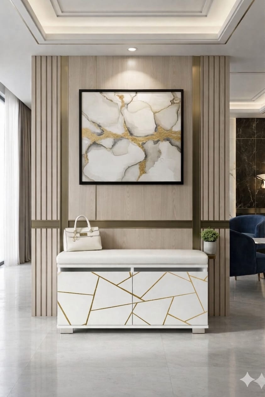PRATI 80 cm Minderli Ayakkabılık Oturaklı | 2 Kapaklı Beyaz Ayakkabı Dolabı | Deri Puflu Bench Portmanto | 6-8 Çift Kapasiteli Modern Antre Dolabı