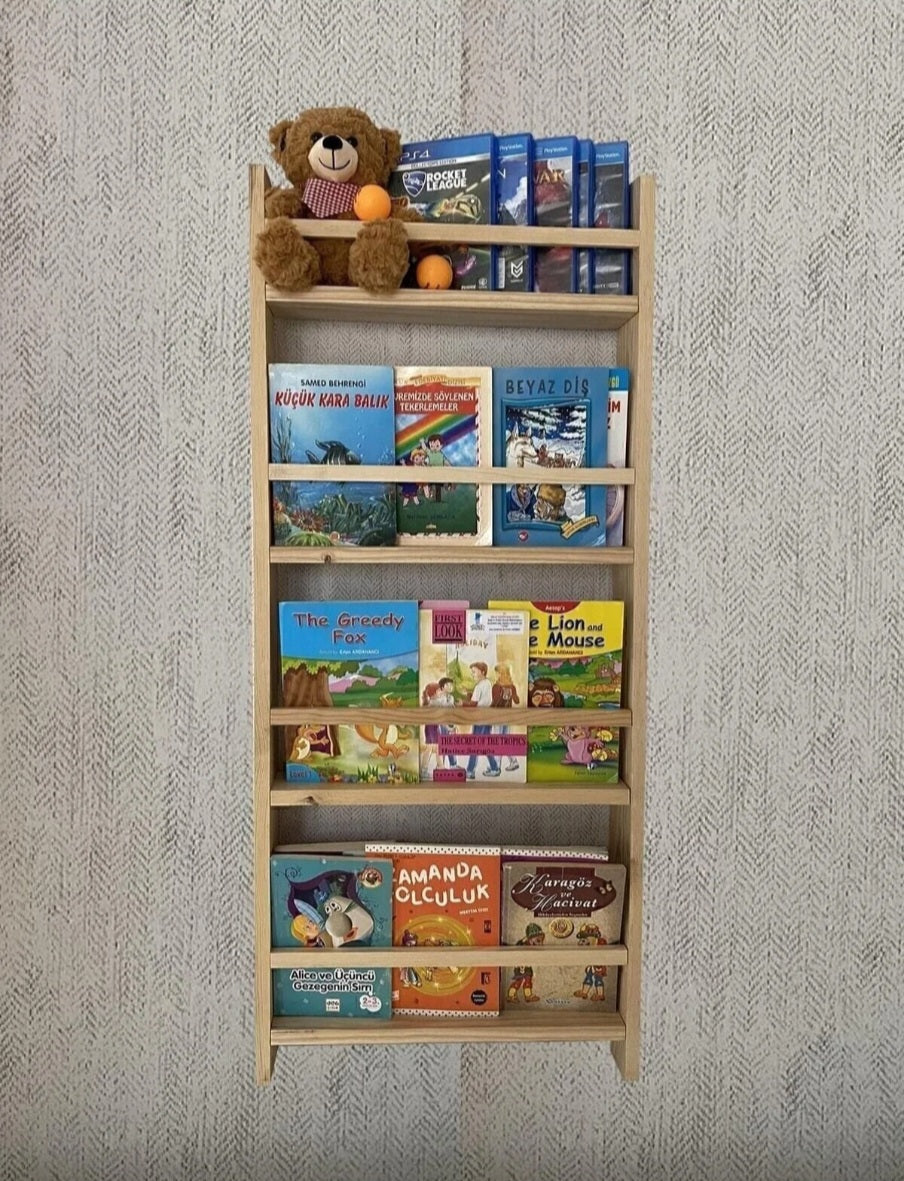 Montessori Kitaplık Ahşap Eğitici Çocuk Kitaplığı Çocuk Odası 100x40cm