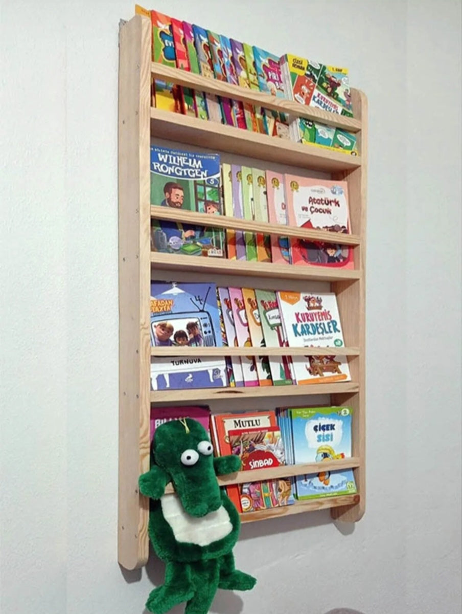 Montessori Kitaplık Ahşap Eğitici Çocuk Kitaplığı Çocuk Odası 100x40cm