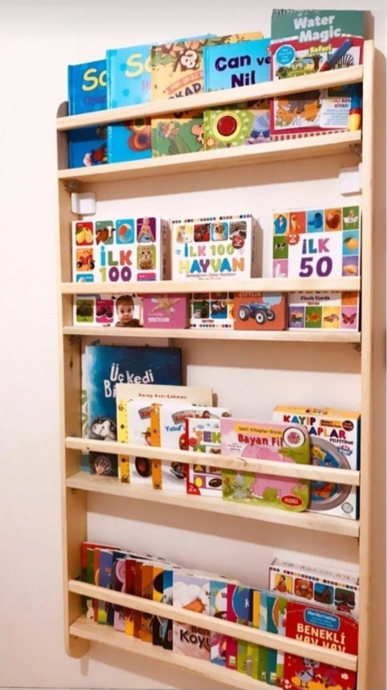 Montessori Kitaplık Ahşap Eğitici Çocuk Kitaplığı Çocuk Odası 100x40cm