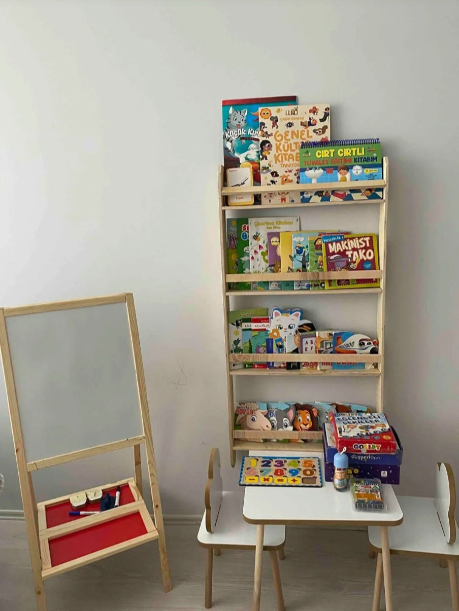 Montessori Kitaplık Ahşap Eğitici Çocuk Kitaplığı Çocuk Odası 100x40cm