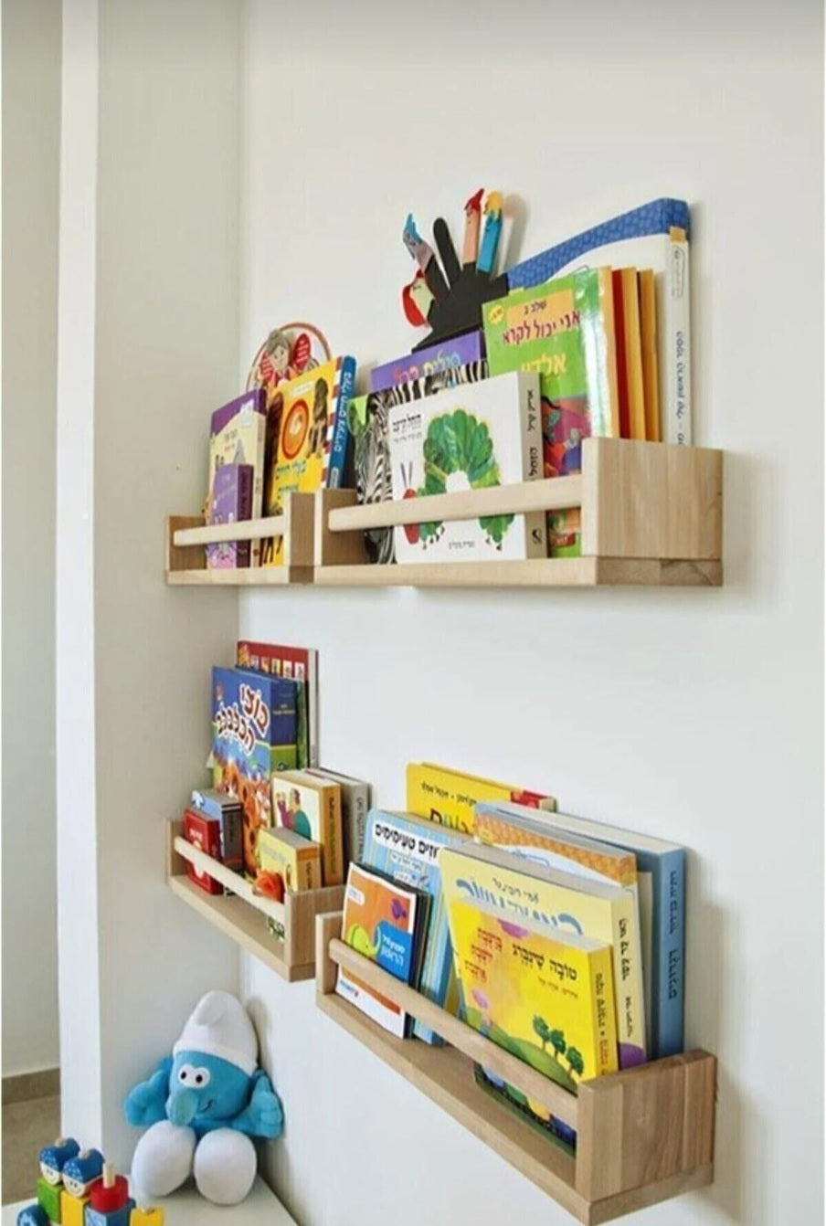 Montessori Çocuk Odası Duvar Rafı Ahşap Kitaplık Raf 4 Adet