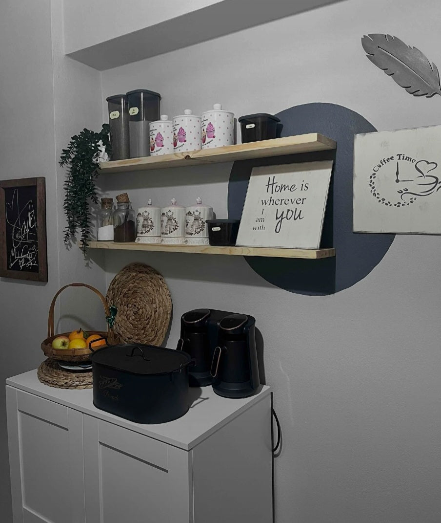 Masif Ahşap 2'li Dekoratif Duvar Raf minimalist raf