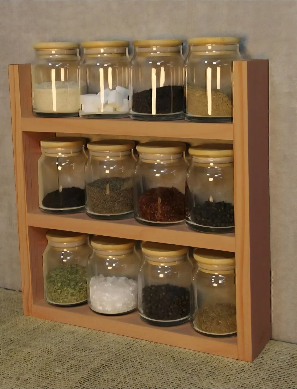 Ahşap Baharatlık Standı, Tezgah Üstü Düzenleyici, Ahşap Raf (Doğal Çam)