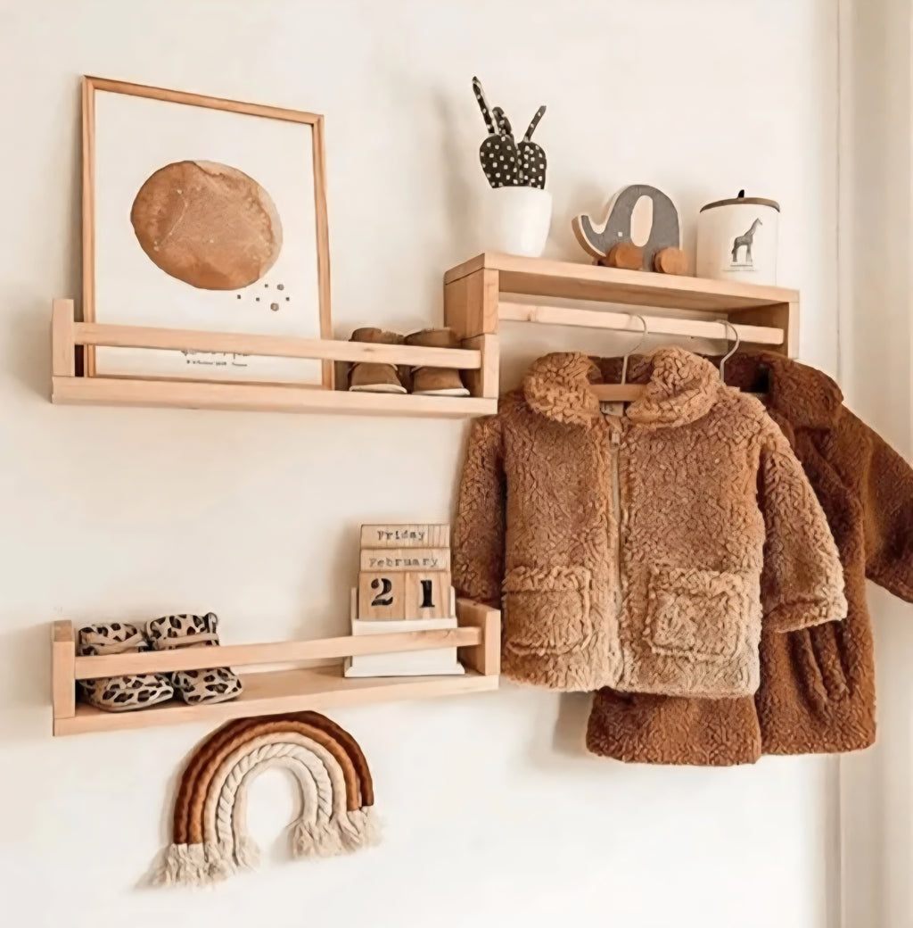 2'li set Montessori Kitaplık Duvar Rafı Bebek Çocuk Odası Ahşap Kitaplık minimalist raf