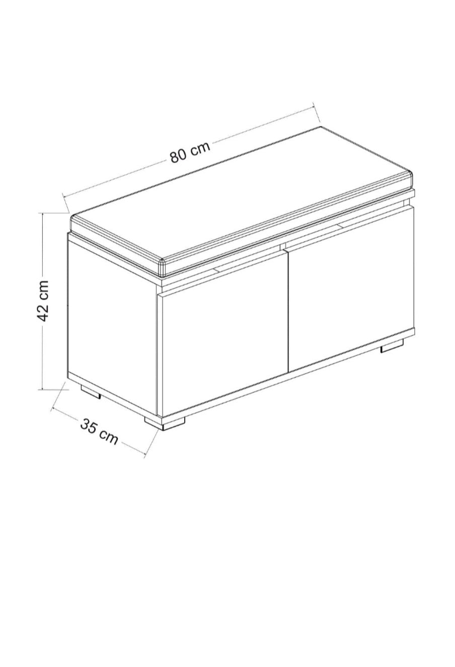 NUOVA 80 cm Minderli Ayakkabılık Oturaklı | 2 Kapaklı Beyaz Ayakkabı Dolabı | Deri Puflu Bench Portmanto | 6-8 Çift Kapasiteli Modern Antre Dolabı