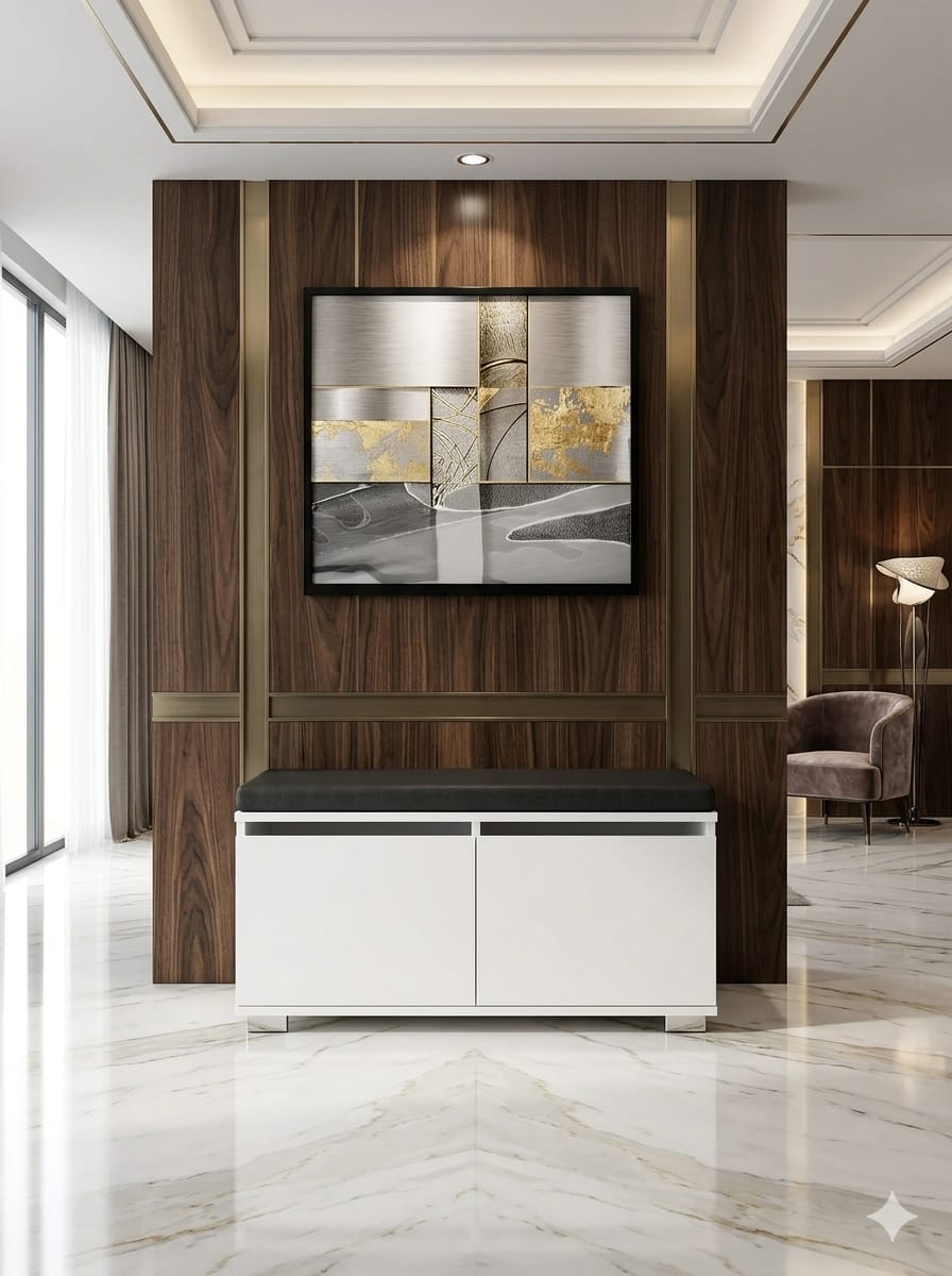 CASTELLO 80 cm Minderli Ayakkabılık Oturaklı | 2 Kapaklı Beyaz Ayakkabı Dolabı | Deri Puflu Bench Portmanto | 6-8 Çift Kapasiteli Modern Antre Dolabı