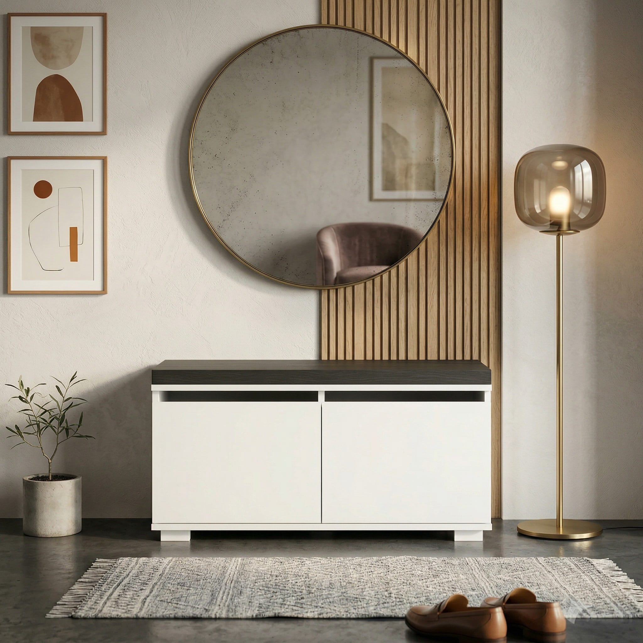 BRANO 80 cm Minderli Ayakkabılık Oturaklı | 2 Kapaklı Beyaz Ayakkabı Dolabı | Deri Puflu Bench Portmanto | 6-8 Çift Kapasiteli Modern Antre Dolabı