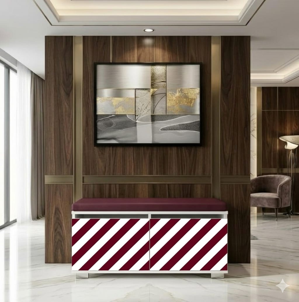 SAN POLO 80 cm Minderli Ayakkabılık Oturaklı | 2 Kapaklı Beyaz Ayakkabı Dolabı | Deri Puflu Bench Portmanto | 6-8 Çift Kapasiteli Modern Antre Dolabı
