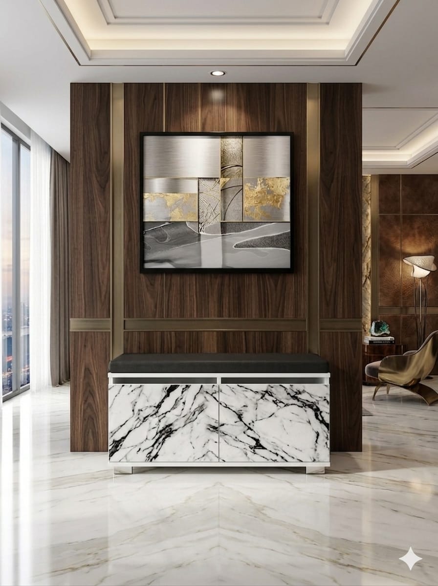 VENEZIA 80 cm Minderli Ayakkabılık Oturaklı | 2 Kapaklı Beyaz Ayakkabı Dolabı | Deri Puflu Bench Portmanto | 6-8 Çift Kapasiteli Modern Antre Dolabı