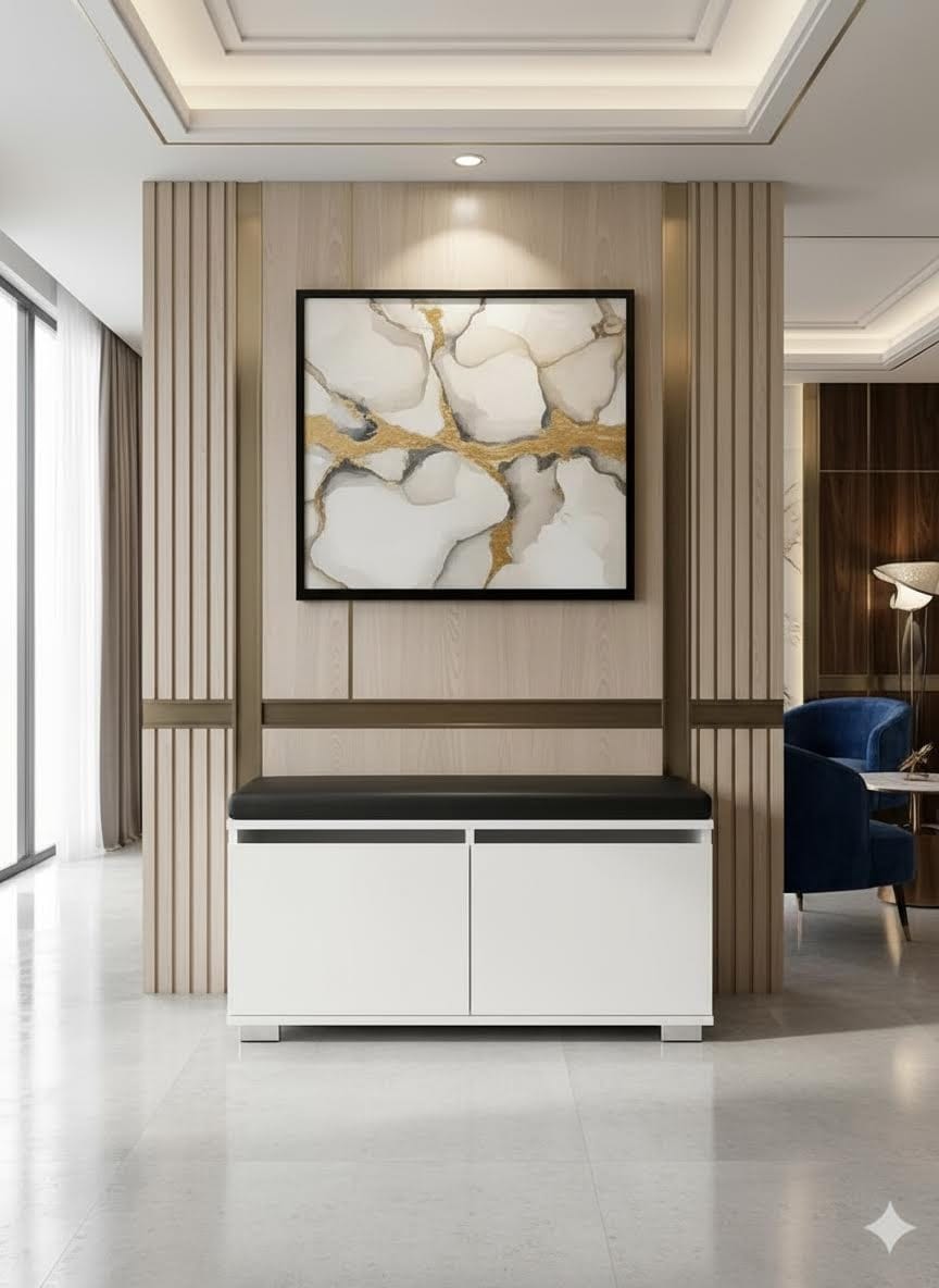 CASTELLO 80 cm Minderli Ayakkabılık Oturaklı | 2 Kapaklı Beyaz Ayakkabı Dolabı | Deri Puflu Bench Portmanto | 6-8 Çift Kapasiteli Modern Antre Dolabı