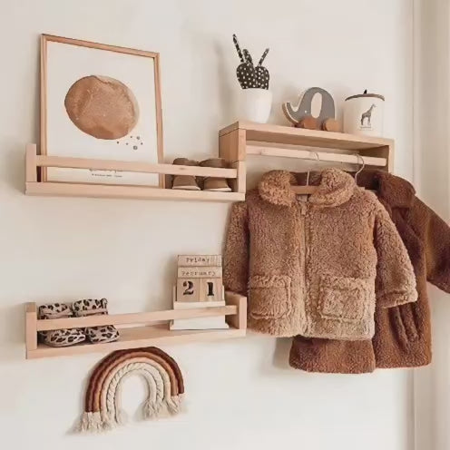 Montessori Kitaplık Çocuk Bebek Odası Rafı Ahşap Kitaplık Askılık 40cm 3lü Ters Düz Raf